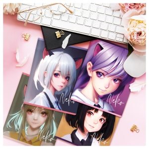 Тетрадь 48л., клетка MESHU "Neko", софт-тач ламинация, тиснение фольгой