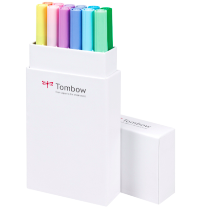 Купить набор брашпенов Tombow ABT Dual Brush Pen 12 Pastel (пастельные) - акварельный маркер-кисть для леттеринга, скетчинга, стемпинга и рисования в интернет-магазине ArtCraft.Space