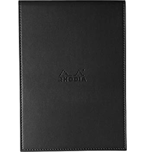 Блокнот Rhodia ePURE 80г/кв.м 15,5х22,3см микроперфорация клетка 80л кожаная обложка черный