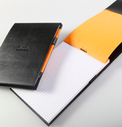 Блокнот Rhodia ePURE 80г/кв.м 15,5х22,3см микроперфорация клетка 80л кожаная обложка черный