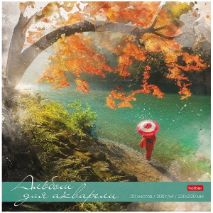 Альбом для акварели 20л, 220*220мм, на склейке Hatber "Удивительный мир", 200г/м2, матов. лам., жест. подл., тиснение