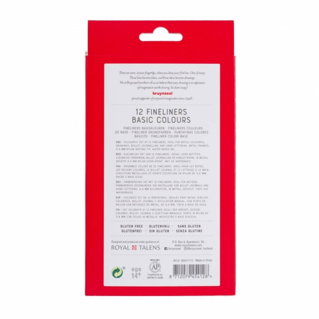 Набор капиллярных цветных линеров Bruynzeel Fineliners 12 штук базовые купить в художественном магазине ArtCraft.Space с доставкой