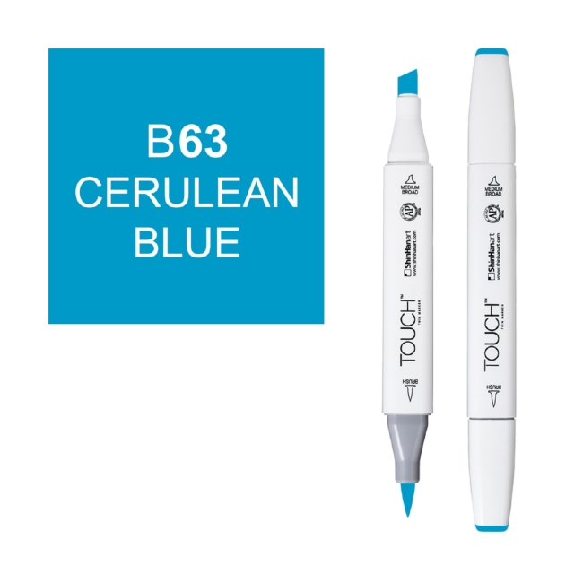 Маркер двухсторонний спиртовой  TOUCH TWIN BRUSH B63 Лазурно-синий церулеум