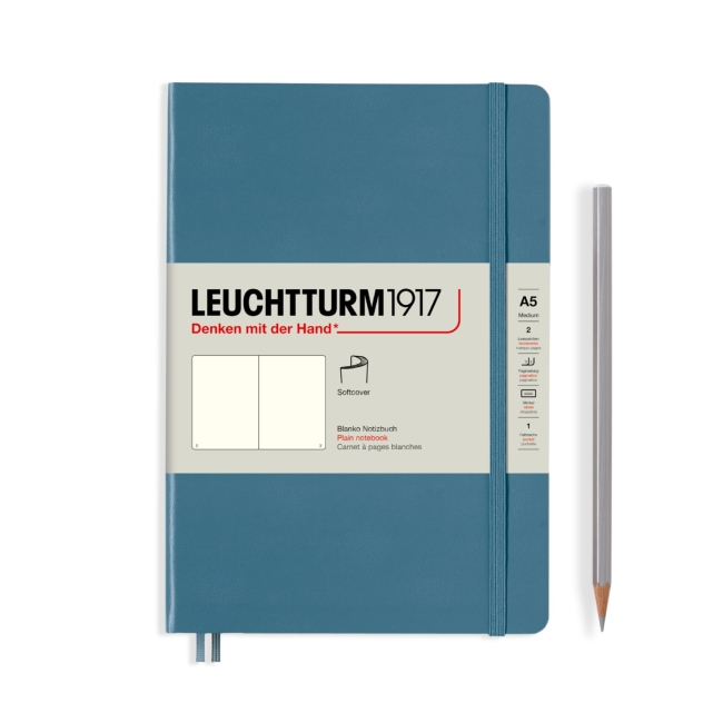 Блокнот Leuchtturm1917 Rising Colours A5 (14.5x21см.) 80г/м2 - 123 стр. нелинованный, мягкая обложка, цвет: Синий Камень