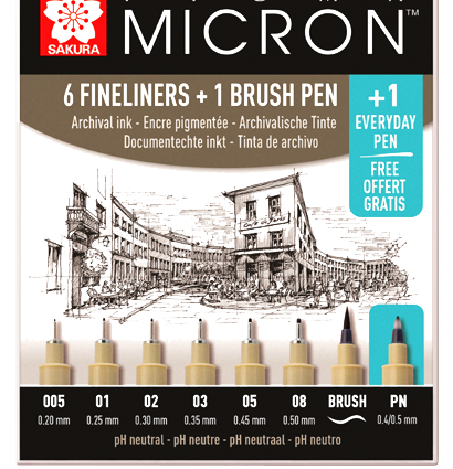 Набор черных капиллярных ручек Sakura Pigma Micron разной толщины + брашпен, 8 штук купить в магазине маркеров и ручек ArtCraft.Space с доставкой по РФ и СНГ