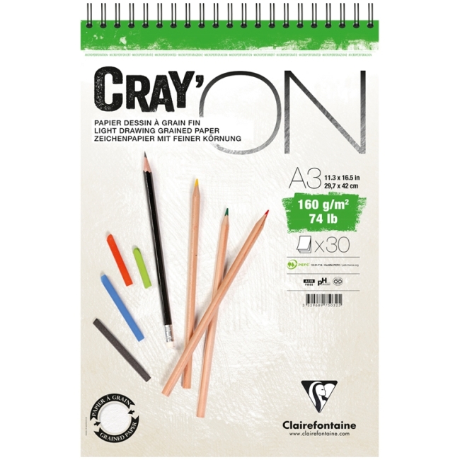 Скетчбук - блокнот 30л. А4 на гребне Clairefontaine "Cray'On", 160г/м2, мелкозерн.
