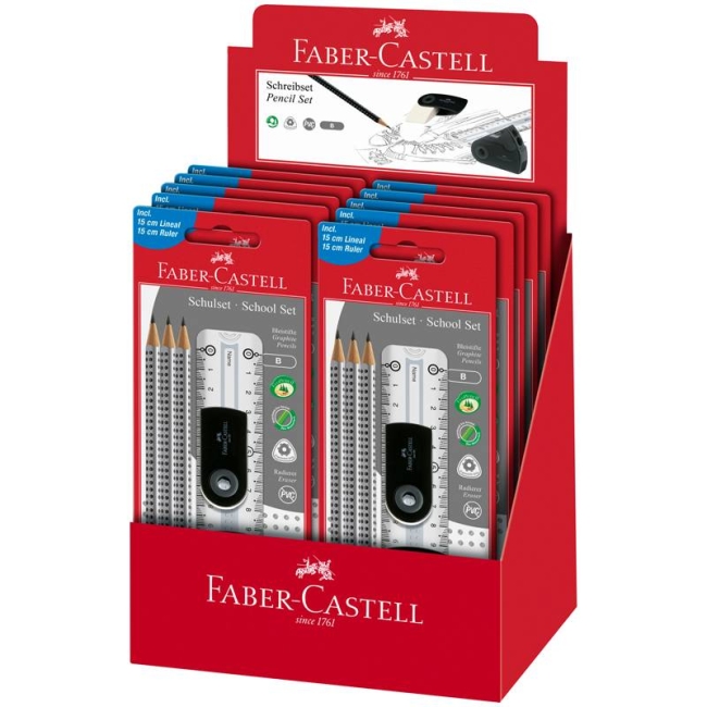 Набор чернографитных карандашей Faber-Castell Grip 3 штуки с ластиком, точилкой и линейкой купить в магазине ArtCraft.Space Набор чернографитных карандашей Faber-Castell Grip 3 штуки с ластиком, точилкой и линейкой купить в магазине ArtCraft.Space