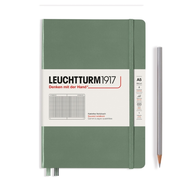 Блокнот  Leuchtturm1917 Smooth Colours A5 (14.5x21см.) 80г/м2 - 251 стр. в клетку, твердый обложка, цвет: Оливковый