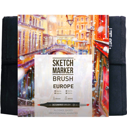 Набор маркеров Sketchmarker Brush / Скетчмаркер Браш "Europe - Европа" 36 цветов в сумке купить в магазине маркеров для рисования ArtCraft.Space с доставкой по РФ и СНГ