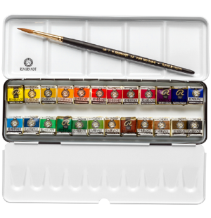 Набор акварельных красок Rembrandt 24цв кювета металлический короб кисть new, Набор акварельных красок Rembrandt 24цв кювета металлический короб кисть new,