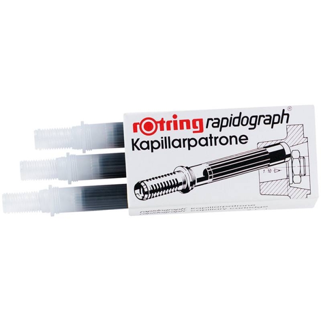 Чернила для рапидографа Rotring Capillary Cartridge черные 3 картриджа купить в магазине ArtCraft.Space