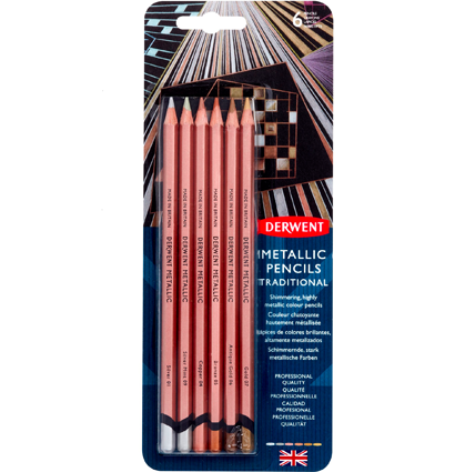 Набор цветных карандашей с цветом металлик Derwent Metallic 6 штук в фирменном блистере купить в художественном магазине ArtCraft.Space с доставкой по РФ и СНГ