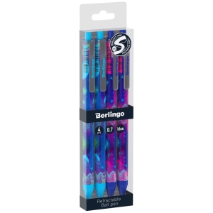 Ручка шариковая автоматическая Berlingo "Retro Future" синяя, 0,7мм, грип, рисунок на корпусе, 4шт., PET-бокс с ЕП