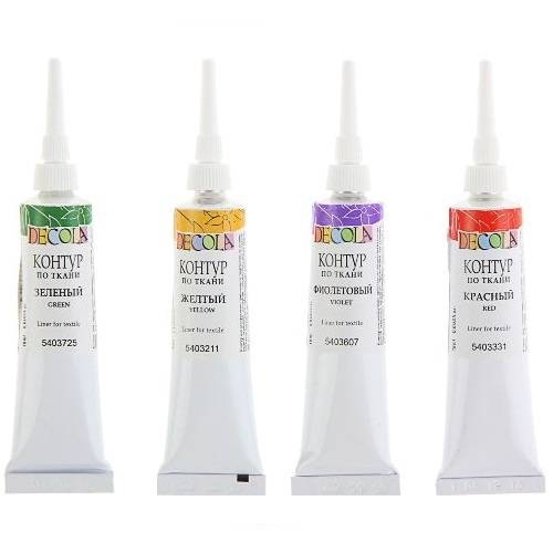 Контуры акриловые по ткани Decola, 04 цвета, 18мл, картон Контуры акриловые по ткани Decola, 04 цвета, 18мл, картон