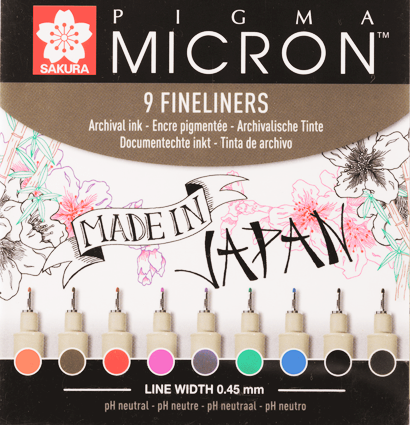 Набор цветных капиллярных ручек Sakura Pigma Micron с толщиной пера 0.45мм 9 штук купить в художественном магазине ArtCraft.Space с доставкой по РФ и СНГ