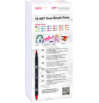 Купить набор брашпенов Tombow ABT Dual Brush Pen 18 Basic (основные) - акварельный маркер-кисть для леттеринга, каллиграфии и скетчинга в наборе из 18 штук в интернет-магазине товаров для скетчинга ArtCraft.Space