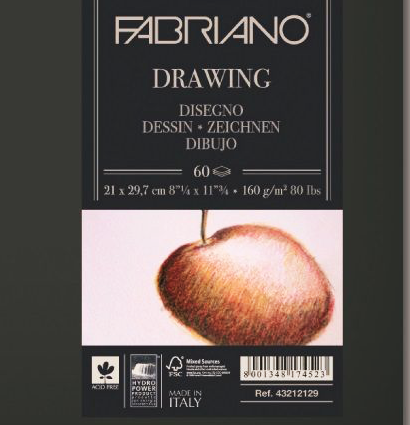 Скетчбук Fabriano Drawingbook в твердом переплете на пружине А4 / 60 листов / 160 гм (горизонтальный) купить в магазине для художников ArtCraft.Space с доставкой по РФ и СНГ