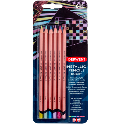 Набор цветных карандашей с цветом металлик Derwent Metallic 6 штук в фирменном блистере купить в художественном магазине ArtCraft.Space с доставкой по РФ и СНГ