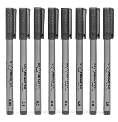 Набор черных пигментных линеров Graphmaster Pigment Liner  S/F/M 8 штук купить в магазине товаров для рисования ArtCraft.Space с доставкой по РФ и СНГ