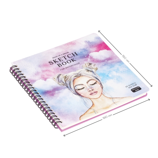 Скетчбук для акварели 20л., 190*190 Greenwich Line "Dreams in clouds", на гребне, 200г/м2