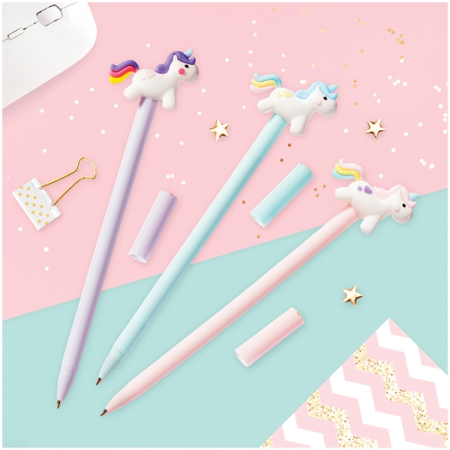 Ручка шариковая MESHU "Unicorn" синяя, 0,7мм, корпус ассорти, с топпером