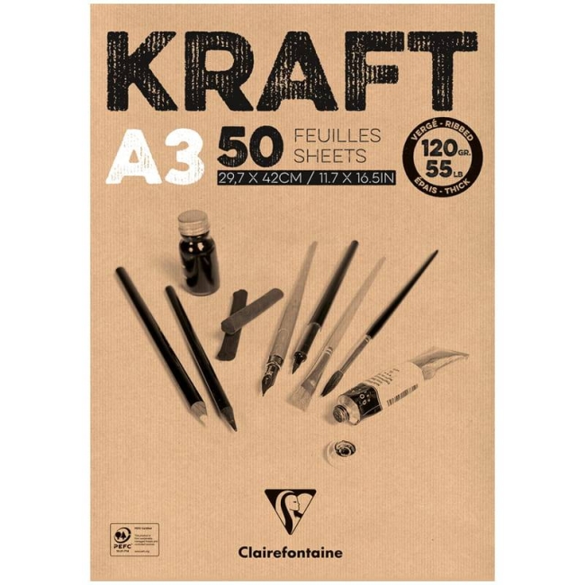 Альбом для эскизов Kraft ClaireFontaine крафт-бумага верже А3 / 50 листов / 120 гм купить в магазине ArtCraft.Space