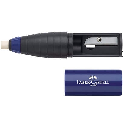Точилка пластиковая с ластиком Faber-Castell, 1 отверстие, ассорти, с резиновым держателем