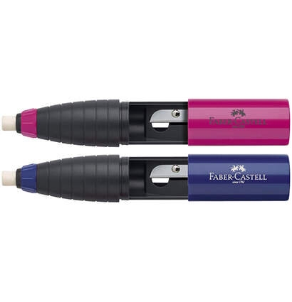 Точилка пластиковая с ластиком Faber-Castell, 1 отверстие, ассорти, с резиновым держателем