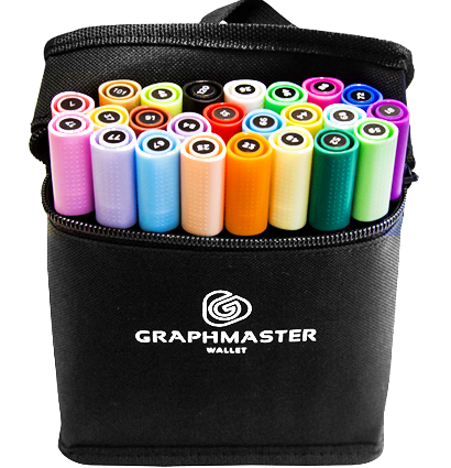 Набор спиртовых маркеров Graphmaster Bag Set 24 в фирменном пенале (базовые+пастельные) купить в фирменном магазине маркеров для рисования ArtCraft.Space с доставкой по РФ и СНГ