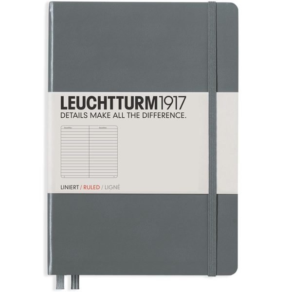 Блокнот Leuchtturm1917 Classic A5 (14.5x21см.) 80г/м2 - 251 стр. в линейку, твердая обложка, цвет: Антрацитовый