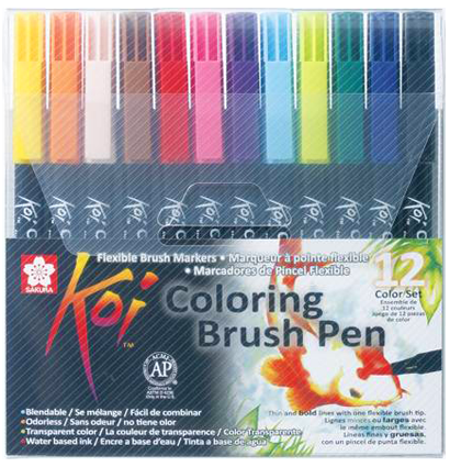 Набор акварельных маркеров с кистью Sakura Koi Coloring Brush Pen 12 цветов в кейсе купить в магазине маркеров для рисования ArtCraft.Space с доставкой по РФ и СНГ