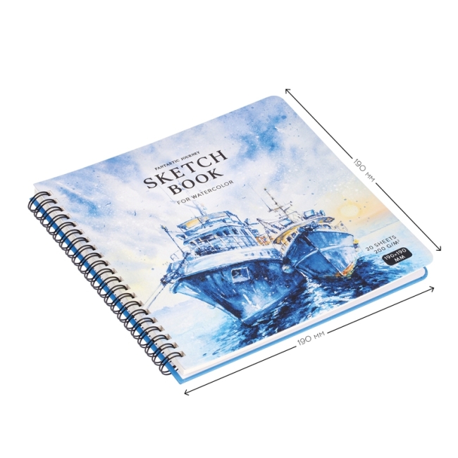 Скетчбук для акварели 20л., 190*190 Greenwich Line "Navy ships", на гребне, 200г/м2