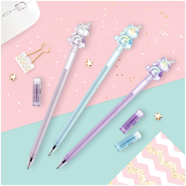 Ручка шариковая MESHU "Unicorn" синяя, 0,7мм, перламутр, софт-тач, ассорти, с топпером