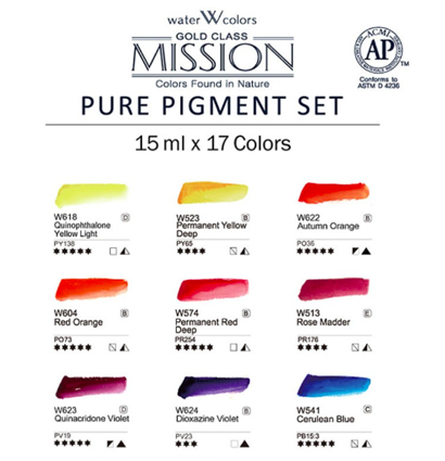 Набор акварельных красок Mijello Mission Gold Pure Pigment Watercolor 17 цветов в тубах 15 мл  купить в художественном магазине ArtCraft.Space с доставкой по РФ и СНГ