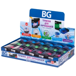 Точилка пластиковая с ластиком BG "Flex" 1 отверстие, контейнер, ассорти