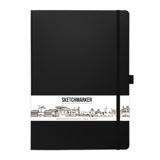 Блокнот для зарисовок Sketchmarker 140г/кв.м 21*29.7см 80л твердая обложка Черный
