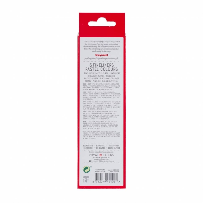 Набор капиллярных цветных линеров Bruynzeel Fineliners 6 штук пастельные купить в художественном магазине ArtCraft.Space с доставкой по всему миру
