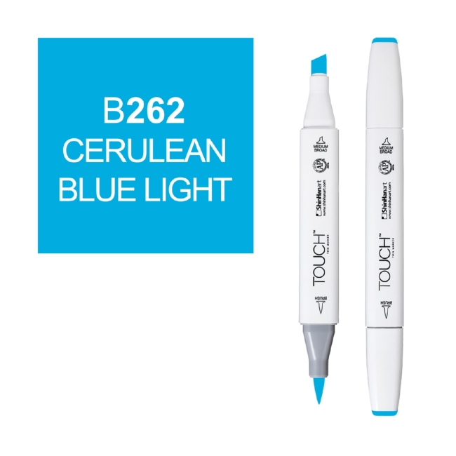 Маркер двухсторонний спиртовой  TOUCH TWIN BRUSH B262 Лазурно-синий церулеум светлый