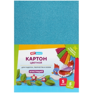 Картон цветной А4, ArtSpace, 5л., 5цв., блестящий, в пакете Картон цветной А4, ArtSpace, 5л., 5цв., блестящий, в пакете