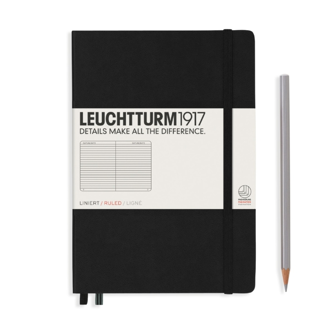 Блокнот Leuchtturm1917 Classic A5 (14.5x21см.) 80г/м2 - 251 стр. в линейку, твердая обложка, цвет: Черный