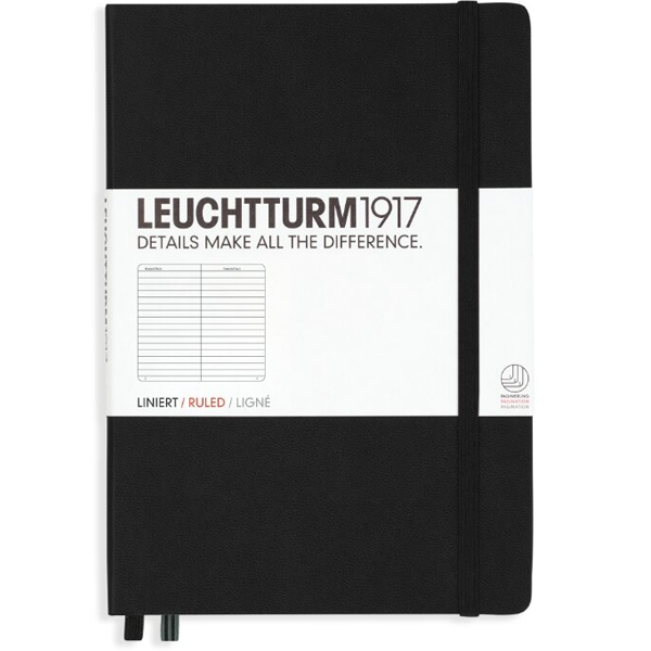 Блокнот Leuchtturm1917 Classic A5 (14.5x21см.) 80г/м2 - 251 стр. в линейку, твердая обложка, цвет: Черный