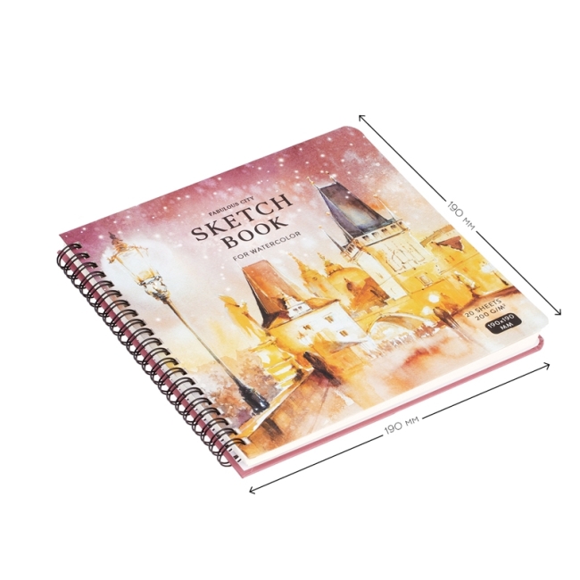Скетчбук для акварели 20л., 190*190 Greenwich Line "Winter town", на гребне, 200г/м2