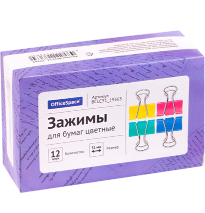 Зажимы для бумаги или скетчбука Office Space 12 штук размер 51 мм (пастельные цвета) купить в магазине ArtCraft.Space с доставкой по всему миру