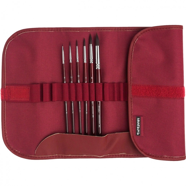 Набор кистей Frida в пенале-скрутке, бордо, 12 шт.
