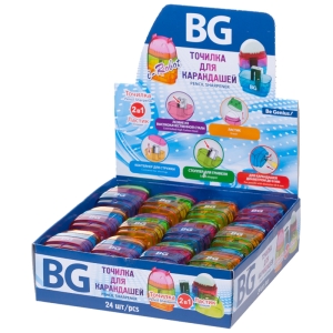 Точилка пластиковая с ластиком BG "i-Robot" 1 отверстие, контейнер, ластик, ассорти