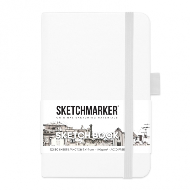 Блокнот для зарисовок Sketchmarker 140г/кв.м 9*14см 80л твердая обложка Белый Блокнот для зарисовок Sketchmarker 140г/кв.м 9*14см 80л твердая обложка Белый