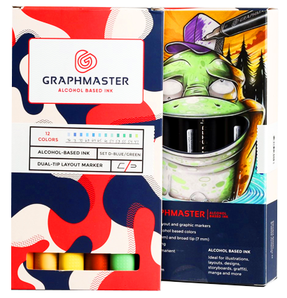 Набор спиртовых маркеров Graphmaster Box Set 12 Blue Green в кейсе (сине=зеленые) купить в фирменном магазине ArtCraft.Space с доставкой по РФ и СНГ