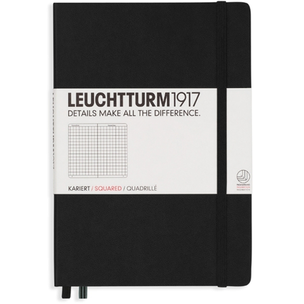 Блокнот Leuchtturm1917 Classic A5 (14.5x21см.) 80г/м2 - 251 стр. в клетку, твердая обложка, цвет: Черный