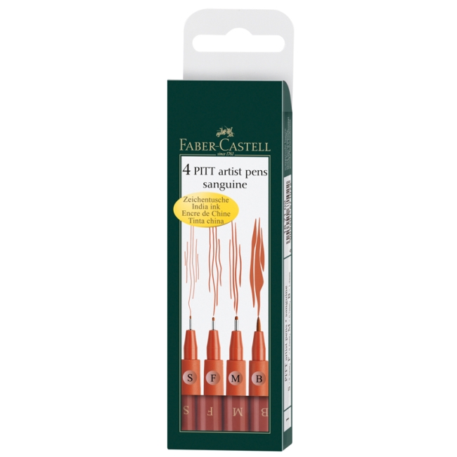 Набор капиллярных ручек Faber-Castell "Pitt Artist Pen" сангина, 4шт., 0,3/0,5/0,7мм/Brush, пласт. уп., европодвес