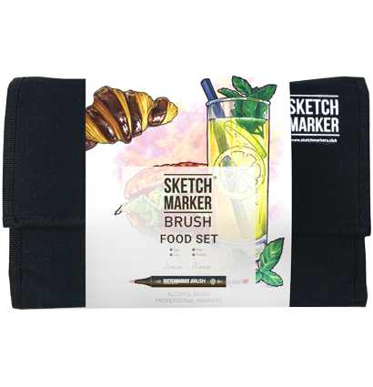 Набор маркеров Sketchmarker Brush / Скетчмаркер Браш "Food Sketching - Фуд скетчинг" 24 цвета в сумке купить в магазине маркеров для рисования ArtCraft.Space с доставкой по РФ и СНГ